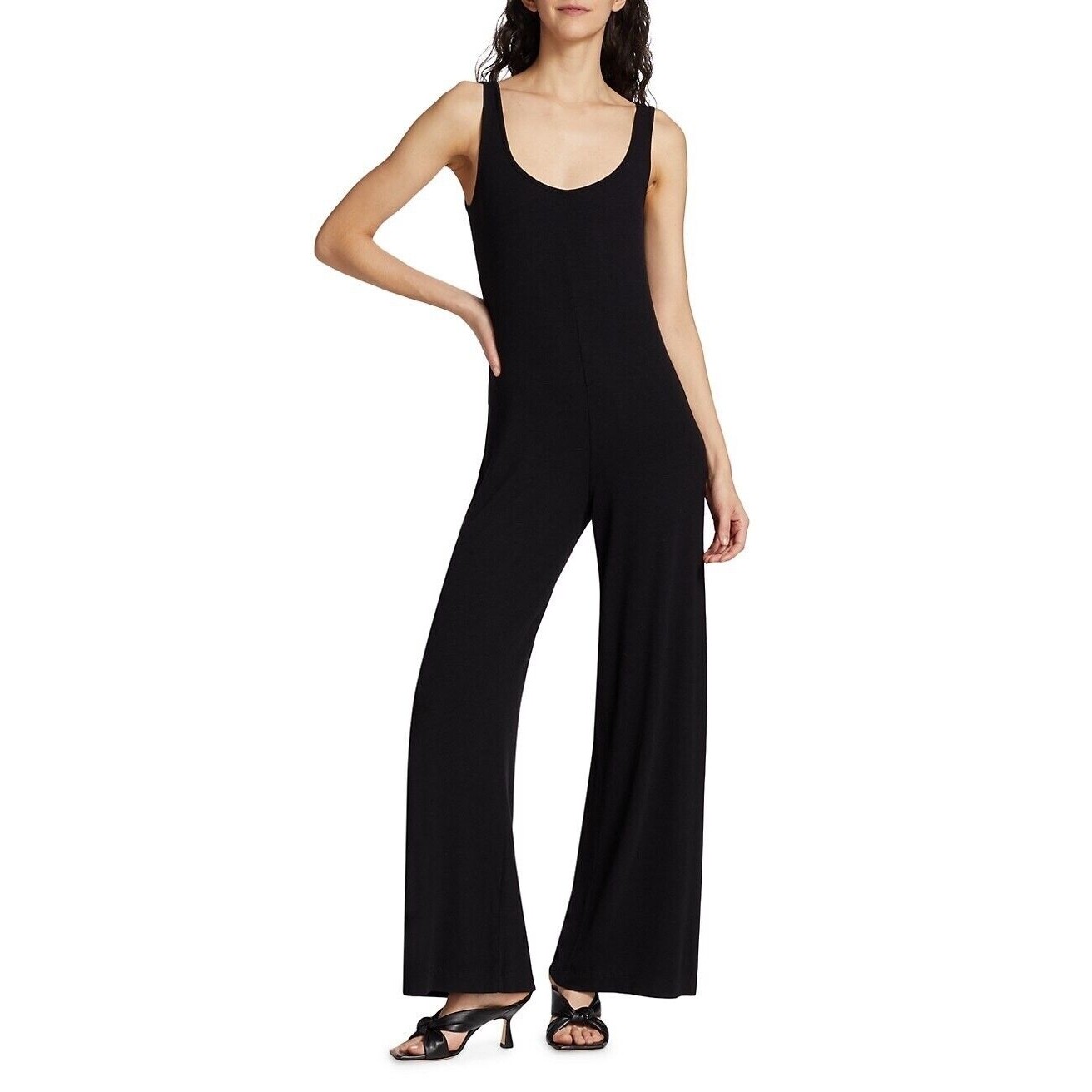 L’agence New Evette Jumpsuit In Black Ribbed Sleeveless Modal Size S